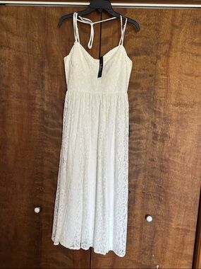 Lulu's White Lace Maxi Dress with Spaghetti Straps